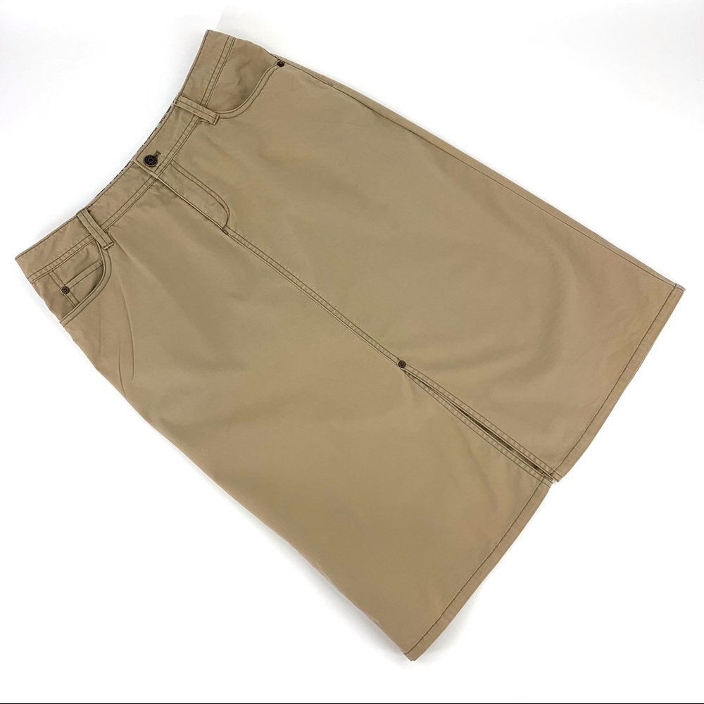 Eddie Bauer Straight Front Slit Beige Chino Midi Skirt with Pockets, 6